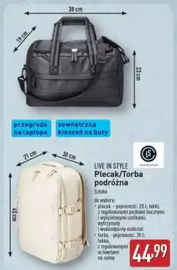 ALDI LIVE IN STYLE Plecak/Torba podróżna oferta