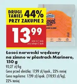 Biedronka Łosoś norweski wędzony na zimno w plastrach Marinero oferta