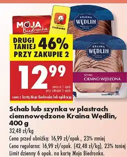 Biedronka Schab lub szynka w plastrach ciemnowędzone Kraina Wędlin oferta