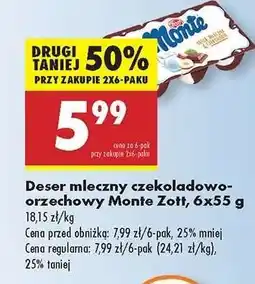 Biedronka Deser mleczny czekoladowo orzechowy Monte Zott 6x55 g oferta