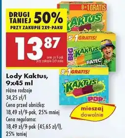 Biedronka Lody Kaktus, 9x45 ml oferta
