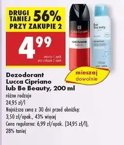 Biedronka Dezodorant Lucca Cipriano lub Be Beauty, 200 ml oferta