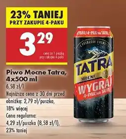 Biedronka Piwo Mocne Tatra, 4x500 ml oferta