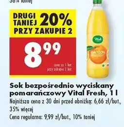 Biedronka Sok bezpośrednio wyciskany pomarańczowy Vital Fresh, 1 l oferta