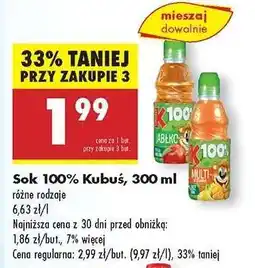 Biedronka Sok 100% Kubuś, 300 ml oferta