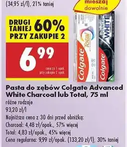 Biedronka Pasta do zębów Colgate Advanced White Charcoal lub Total, 75 ml oferta