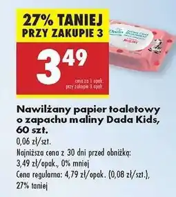 Biedronka Nawilżany papier toaletowy o zapachu maliny Dada Kids , 60 szt oferta