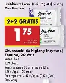 Biedronka Chusteczki do higieny intymnej protect Femina oferta