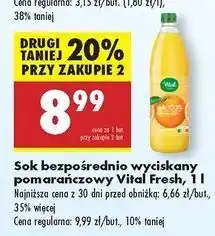 Biedronka Sok 100% wyciśnięty z pomarańczy Vital Fresh oferta
