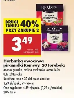 Biedronka Herbatka owocowa Piramidki Remsey ananas-gruszka, malina-truskawka, owoce leśne, 20 torebek oferta