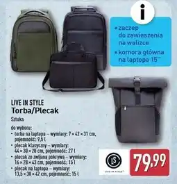 ALDI Plecak ze zwijaną pokrywą 15 l Live In Style oferta