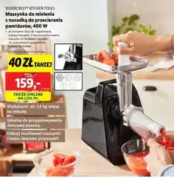 Lidl SILVERCREST KITCHEN TOOLS Maszynka do mielenia z nasadką do przecierania pomidorów, 400 W oferta