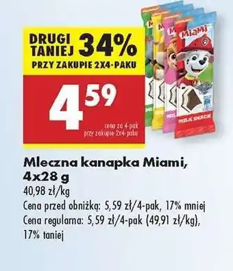Biedronka Mleczna kanapka Miami 4x28 g oferta