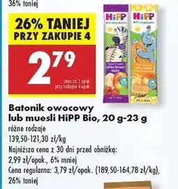 Biedronka Batonik owocowy lub muesli HiPP Bio, 20 g-23 g oferta