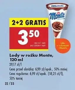 Biedronka Lody w rożku Monte , 120 ml oferta