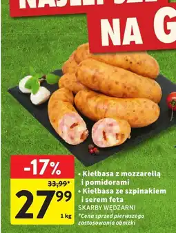 Intermarche Kiełbasa z mozarellą i pomidorami, ze szpinakiem i serem feta Skarby wędzarni oferta