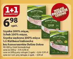 Auchan Szynka / schab 100% mięsa / kiełbasa krakowska bez konserwantów Dolina Dobra oferta