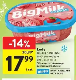 Intermarche Lody truskawkowe intense Algida Big Milk oferta