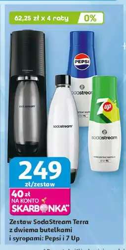 Auchan Zestaw: urządzenie terra black + 2x butelki 1l 1 cylinder syrop 7up Sodastream oferta