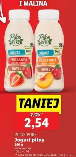 Lidl Jogurt brzoskwinia-banan-owies Pilos Pure oferta
