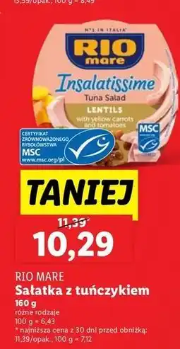 Lidl Sałatka z tuńczykiem i soczewicą Rio Mare Insalatissime oferta