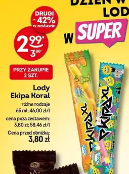 Żabka Lody Ekipa Koral różne rodzaje oferta