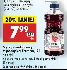 Biedronka Syrop malinowy z pompką Frutino, 2 l oferta