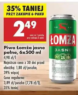 Biedronka Piwo Łomża jasne pełne, 6x500 ml oferta