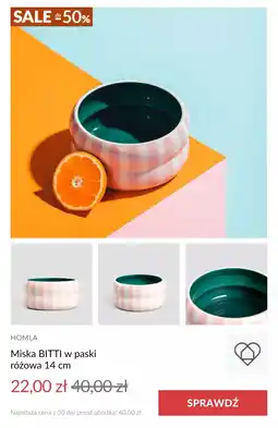Homla Miska BITTI w paski różowa 14 cm oferta
