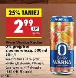 Biedronka Piwo Warka Radler Grapefruit-Pomarańcz 0% oferta