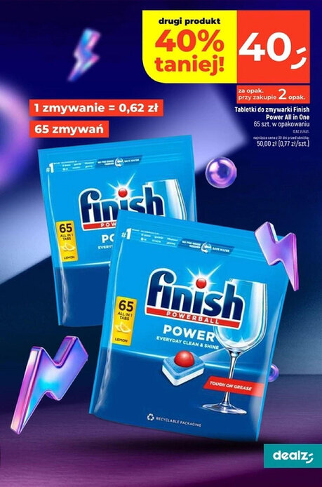 Dealz Tabletki do zmywarki Finish Power All in One oferta