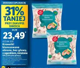 Lidl Krewetki białe Vannamei blanszowane obrane bez głowy z ogonkiem mrożone Ocean Sea oferta