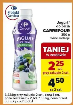 Carrefour Express Jogurt do picia jagodowy Carrefour Classic oferta
