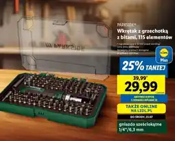 Lidl PARKSIDE Wkrętak z grzechotką z bitami, 115 elementów oferta