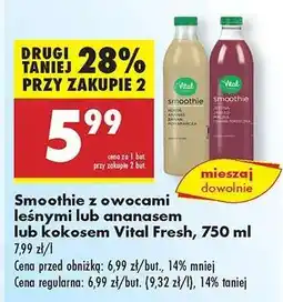 Biedronka Smoothie z owocami leśnymi lub ananasem lub kokosem Vital Fresh, 750 ml oferta