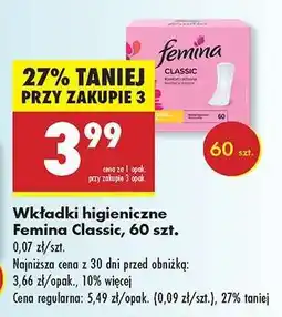 Biedronka Wkładki higieniczne Femina Classic , 60 szt oferta