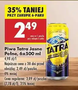 Biedronka Piwo Tatra Jasne Pełne 6x500 ml oferta