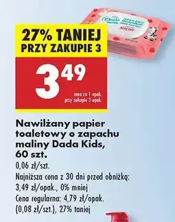 Biedronka Nawilżany papier toaletowy o zapachu maliny Dada Kids , 60 szt oferta