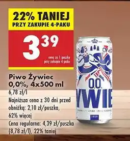 Biedronka Piwo Żywiec 0,0%, 4x500 ml oferta