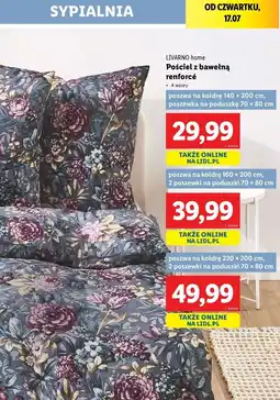 Lidl Komplet pościeli z bawełną renforce 220 x 200 cm + 2 70 80 Livarno Home oferta