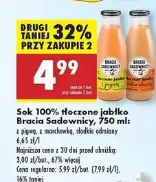 Biedronka Sok tłoczony jabłkowy słodkie odmiany Bracia Sadownicy oferta