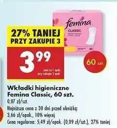 Biedronka Wkładki higieniczne normal Femina Classic oferta