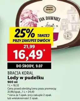 Lidl Lody śmietankowe z wiśniami i sosem wiśniowym Bracia Koral Jak Dawniej oferta