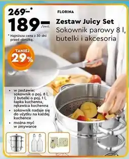 Biedronka Zestaw juicy set sokownik 8l + butelki łapka rękawica Florina (Florentyna) oferta