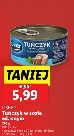 Lidl Tuńczyk w kawałkach sosie własnym Lisner oferta