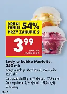 Biedronka Lody w kubku Marletto, różne rodzaje oferta