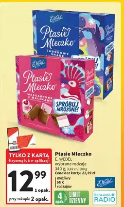 Intermarche Czekoladki jagodowy shake E. Wedel Ptasie Mleczko oferta