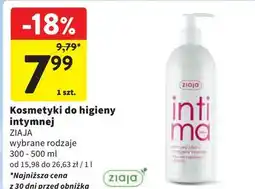 Intermarche Kremowy płyn do higieny intymnej z kwasem mlekowym Ziaja Intima oferta
