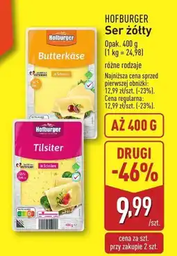 ALDI Ser żółty Butterkäse, różne rodzaje HOFBURGER oferta