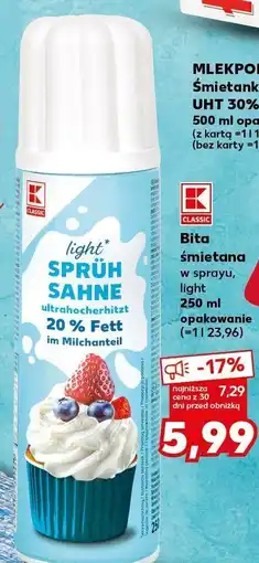 Kaufland Bita Śmietana w sprayu light K-CLASSIC oferta